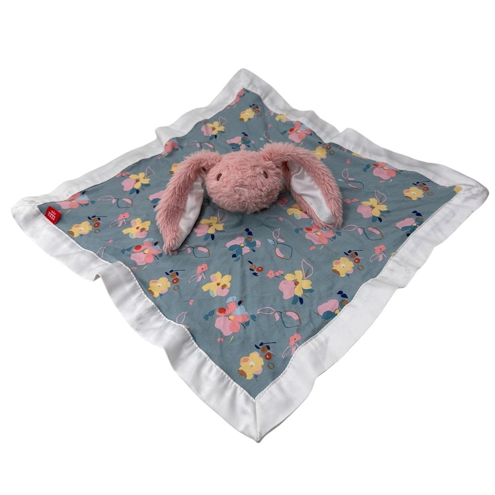 Magnetic Me Bunny Lovey Security Blanket Blue Floral Pink Plush Stuffed Animal